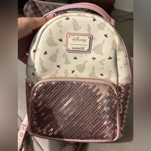Disney Loungefly pink glitter princess Backpack with Sequin Detail Disney